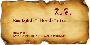 Kmetykó Honóriusz névjegykártya